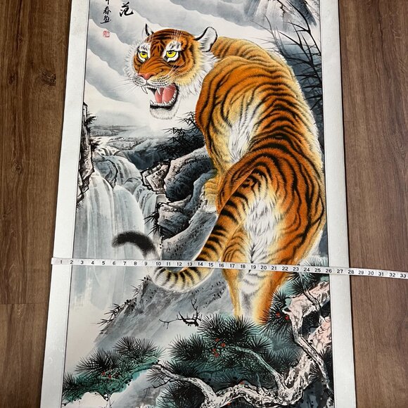 Asian Chinese Hanging Scroll Art Tiger Hand Painted 69" x 28" - Picture 9 of 15